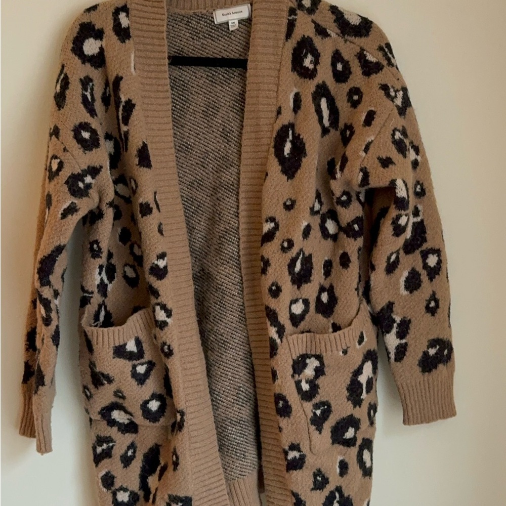 Leopard Print Tan Sweater Cardigan